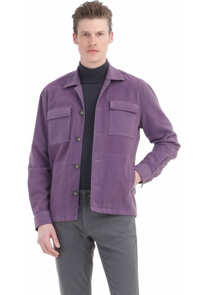 Mor Tam Balıkçı Yaka Jakarlı Yün Karışımlı Triko Kazak