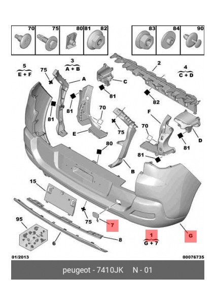 Peugeot 3008 2009-2013 Arka Tampon Siyah Sensör Deliksiz (Tw) (Oem NO:7410JK)