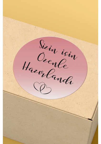 Sizin Için Özenle Hazırlandı Yazılı Sticker Paketleme Kargo Ambalaj Etiketi - 4X4CM 70 Adet Yuvarlak