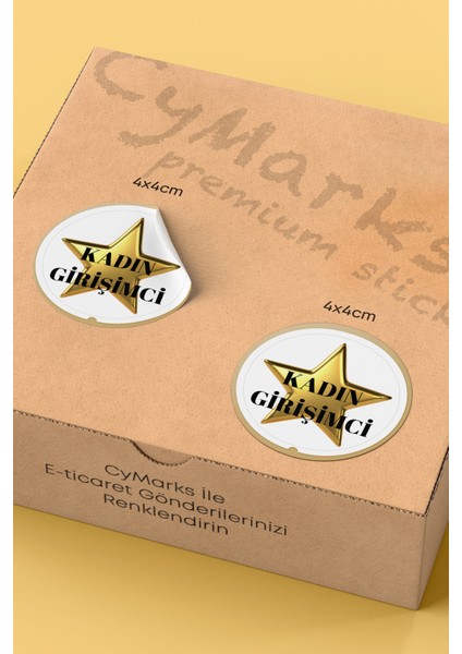 Kadın Girişimci Yazılı Yıldızlı Sticker Paketleme Kargo Ambalaj Etiketi - 4X4CM 70 Adet Yuvarlak fiyatları