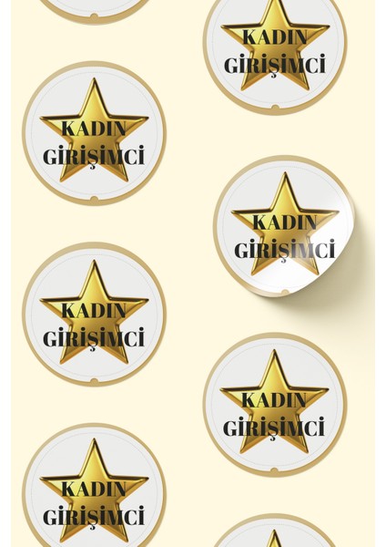Kadın Girişimci Yazılı Yıldızlı Sticker Paketleme Kargo Ambalaj Etiketi - 4X4CM 70 Adet Yuvarlak fırsatları
