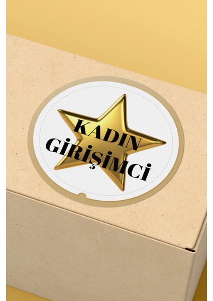 Kadın Girişimci Yazılı Yıldızlı Sticker Paketleme Kargo Ambalaj Etiketi - 4X4CM 70 Adet Yuvarlak indirimleri