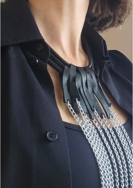 Hakiki Deri Siyah Zincir Kolye modelleri