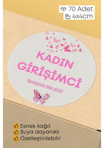 Kadının Girişimci Temalı Sticker Paketleme Kargo Ambalaj Etiketi - 4X4CM 70 Adet Yuvarlak