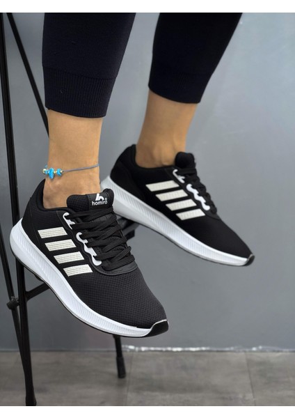 Unisex Fuspetli Poli Taban Spor Ayakkabı-Siyah-Beyaz