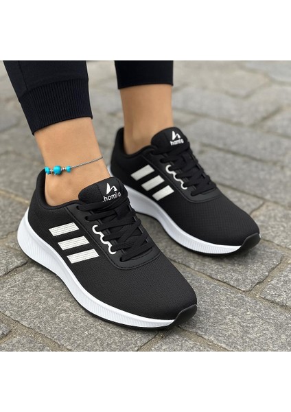 Unisex Fuspetli Poli Taban Spor Ayakkabı-Siyah-Beyaz indirimleri