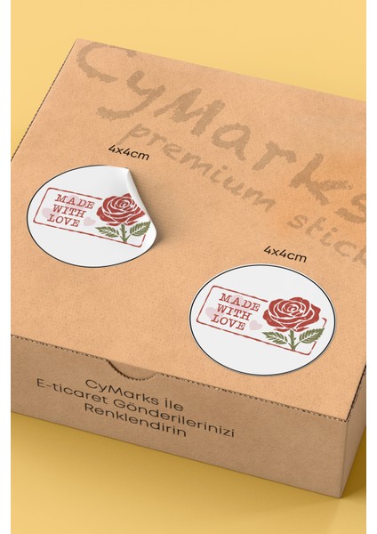 Made With Love Yazılı Sticker Paketleme Kargo Ambalaj Etiketi - 4X4CM 70 Adet Yuvarlak fiyatları