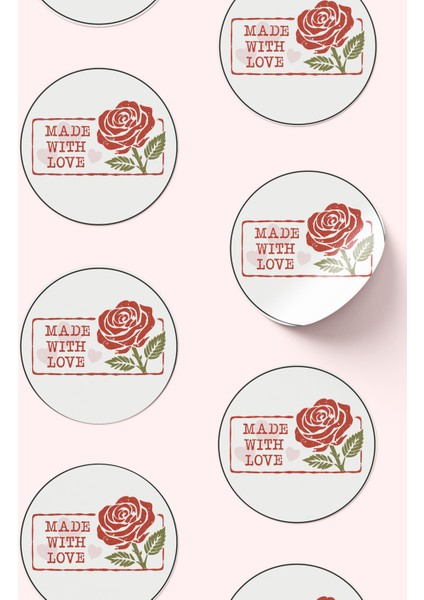 Made With Love Yazılı Sticker Paketleme Kargo Ambalaj Etiketi - 4X4CM 70 Adet Yuvarlak fırsatları
