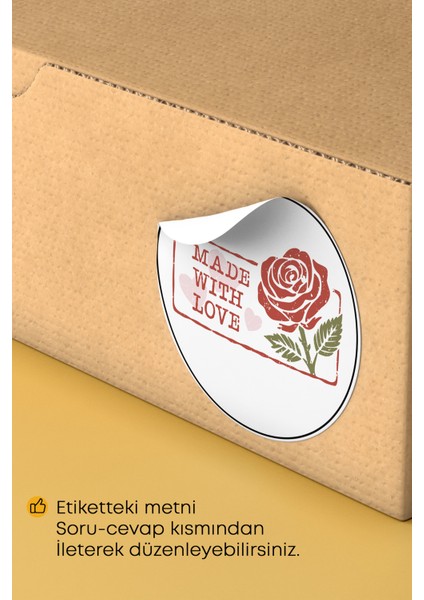 Made With Love Yazılı Sticker Paketleme Kargo Ambalaj Etiketi - 4X4CM 70 Adet Yuvarlak indirimleri