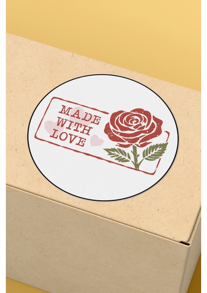Made With Love Yazılı Sticker Paketleme Kargo Ambalaj Etiketi - 4X4CM 70 Adet Yuvarlak
