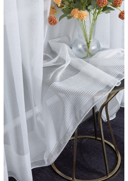 Nevra Sedef Işlemeli 1/3 Sık Pileli Ütü Istemez Kırışmaz Yeni Sezon Salon Oda Tül Perdesi