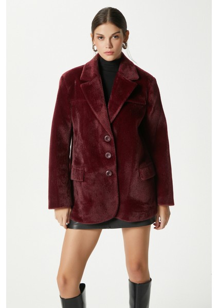 Kadın Tylor Bordo Suni Kürk Ceket