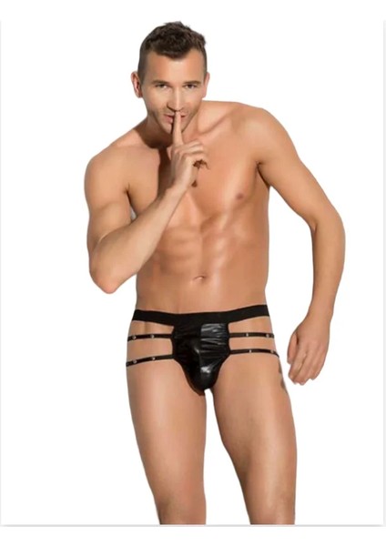 Fantezi Erkek Siyah Seksi Metalli Tanga - String