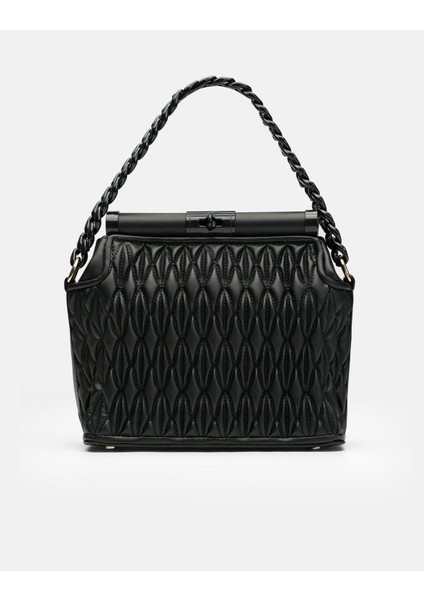 Bag Midnight Elegance Siyah Zincir Detaylı Suni Deri Kadın Kol ve Omuz Çantası