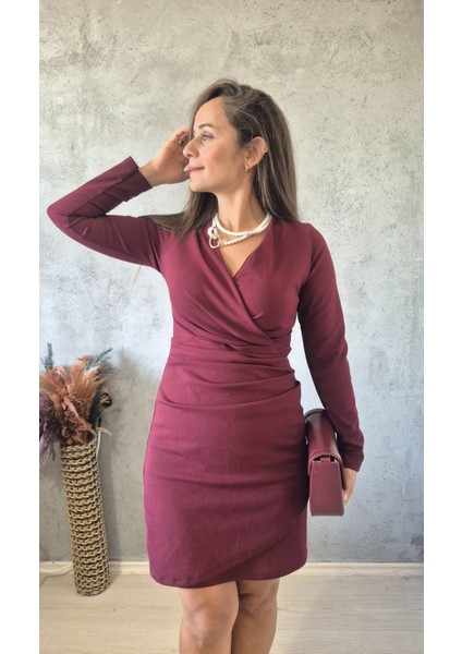 Kruvaze Yaka Drape Detaylı Elbise modelleri