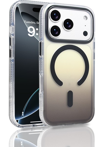 iPhone 17 Pro Kılıf M-Safe Şarj Özellikli Transparan Renk Geçişli Mryn Toros Kapak - Siyah fiyatları