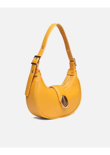 Bag Oval Charm Hardal Sarı Suni Deri Fermuarlı Baget Kadın Omuz Çantası Gizli Gözlü Askılı fiyatları