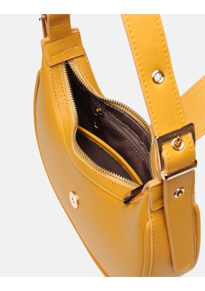 Bag Oval Charm Hardal Sarı Suni Deri Fermuarlı Baget Kadın Omuz Çantası Gizli Gözlü Askılı indirimleri