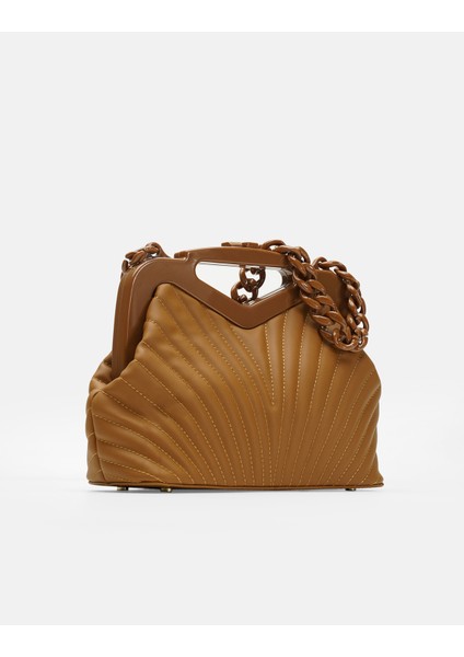 Bag Vivid Chain Taba Suni Deri Zincir Askılı Klips Kapamalı Kadın El ve Omuz Çantası