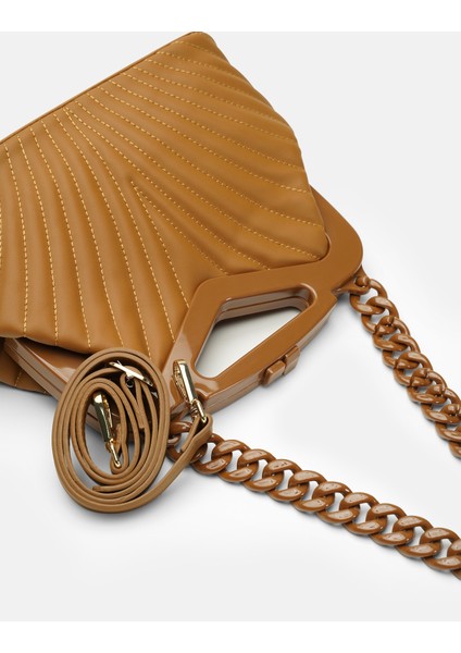 Bag Vivid Chain Taba Suni Deri Zincir Askılı Klips Kapamalı Kadın El ve Omuz Çantası modelleri