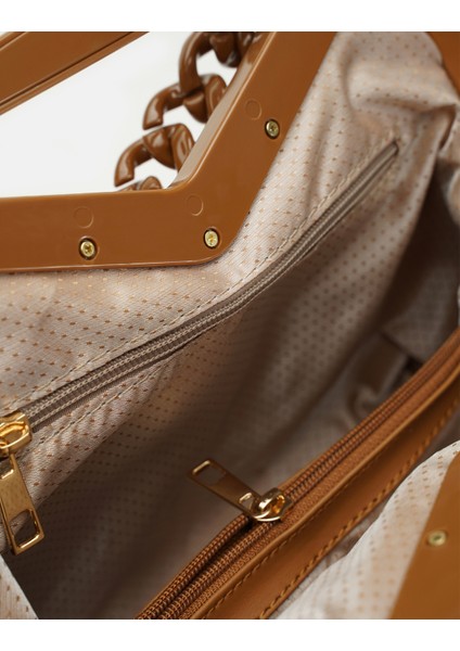 Bag Vivid Chain Taba Suni Deri Zincir Askılı Klips Kapamalı Kadın El ve Omuz Çantası fırsatları