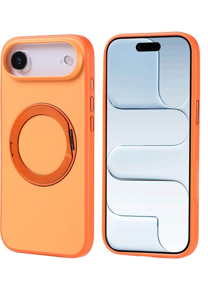 iPhone 17 Air Kılıf M-Safe Şarj Özellikli Standlı Mryn Proton Silikon Kapak - Turuncu