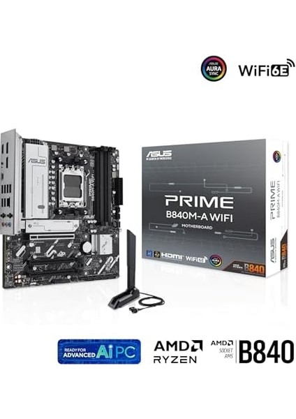 Prıme B840M-A Wıfı Amd B840 Am5 Ddr5 7600 2xdp HDMI 3x M2 Usb3.2 Wifi 6e + Bt Aura Rgb 2.5gbit Lan Matx 5x Protectıon Iıı, Bıos Flashback Butonu fiyatları