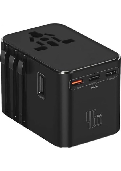 Seyahat Priz Dönüştürücü Adaptör, 45W Şarj Cihazı, 2x USB Girişi, 3x Type-C Girişi, Uluslararası Güç Adaptörü, Us, Uk, Eu, Au Evrensel Uyum