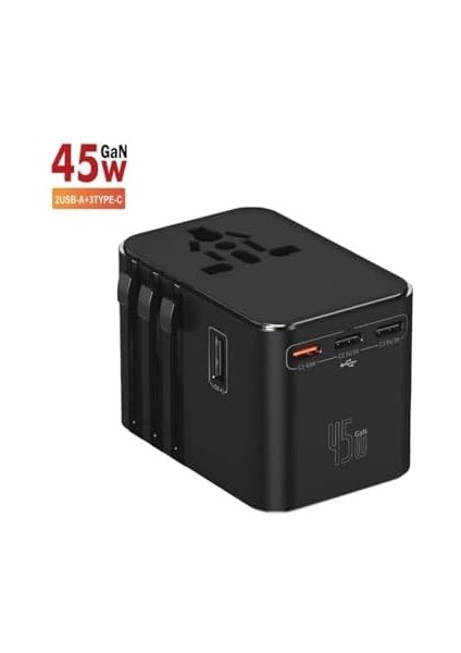 Seyahat Priz Dönüştürücü Adaptör, 45W Şarj Cihazı, 2x USB Girişi, 3x Type-C Girişi, Uluslararası Güç Adaptörü, Us, Uk, Eu, Au Evrensel Uyum modelleri