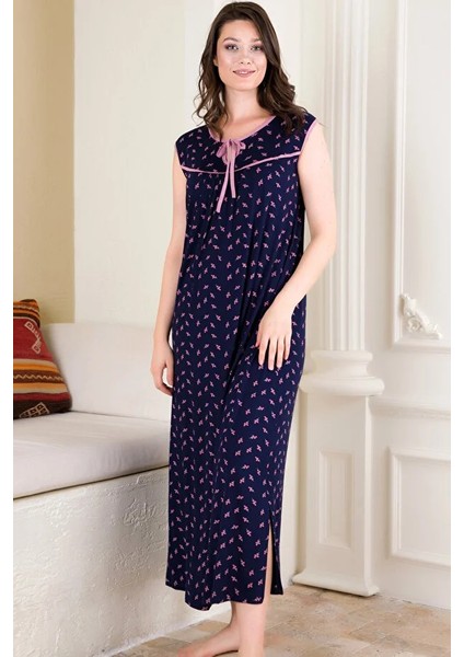 Lady Lingerie Pembe Lacivert Penye Gecelik