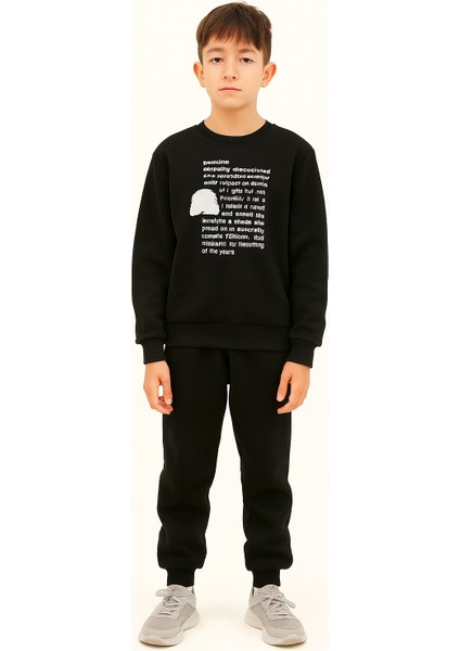 Siyah Eşofman Takımı Şardonlu 3 Iplik | Çocuk Unisex Sweatshirt ve Alt Eşofman | Rahat Kalıp | Kr Kids