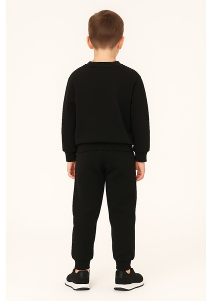 Siyah Eşofman Takımı Şardonlu 3 Iplik | Çocuk Unisex Sweatshirt ve Alt Eşofman | Rahat Kalıp | Kr Kids modelleri