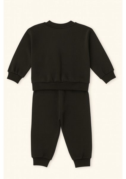 Siyah Eşofman Takımı Şardonlu 3 Iplik | Çocuk Unisex Sweatshirt ve Alt Eşofman | Rahat Kalıp | Kr Kids fırsatları