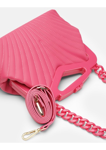 Bag Vivid Chain Fuşya Suni Deri Zincir Askılı Klips Kapamalı Kadın El ve Omuz Çantası modelleri