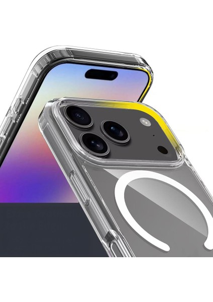 iPhone 17 Pro Kılıf M-Safe Şarj Özellikli Şeffaf Sert Pc Mryn Embos Kapak - Şeffaf modelleri