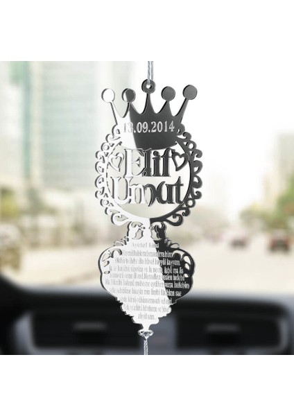 Kişiye Özel Tarihli Ayetel Kürsi Desenli Kral Tacı Pleksi Araba Dikiz Aynası Süsü fiyatları