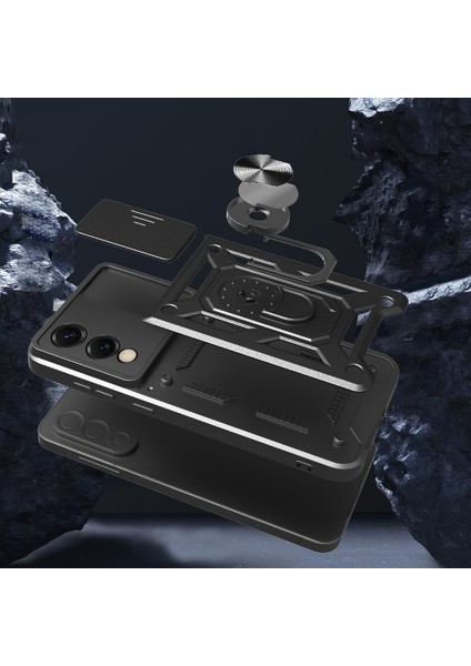 Galaxy S25 Edge Kılıf Magnetik Standlı Kamera Korumalı Aden Sürgülü Vega Kapak - Siyah fırsatları
