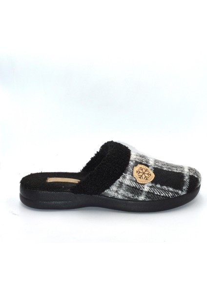 Erkek Siyah Kare Desenli Kışlık Keçe Ev Terliği