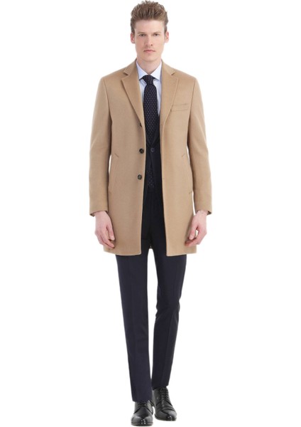 Deve Tüyü Regular Fit Kelebek Yaka Klasik Dokuma Palto