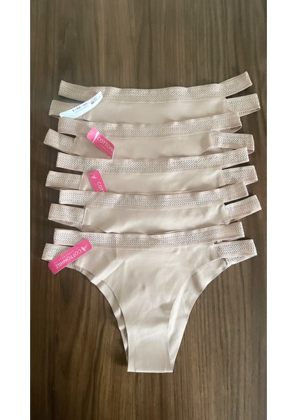 5 Adet 1 Paket Kahve Çift File Lastikli Lazer Kesim Brezilya Külot