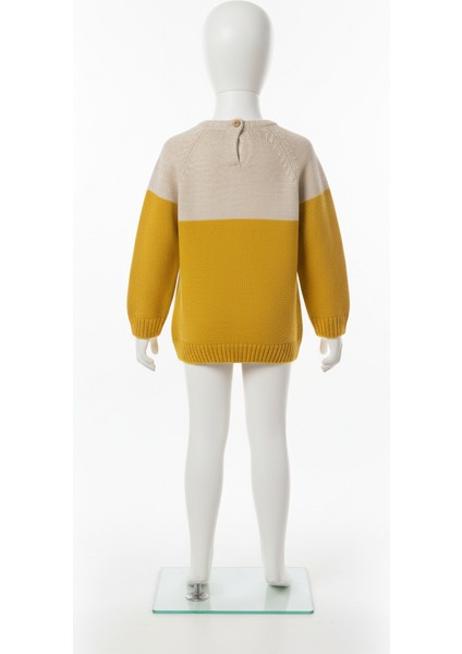 Kids Ekru Bisiklet Yaka Jakarlı Triko Kazak