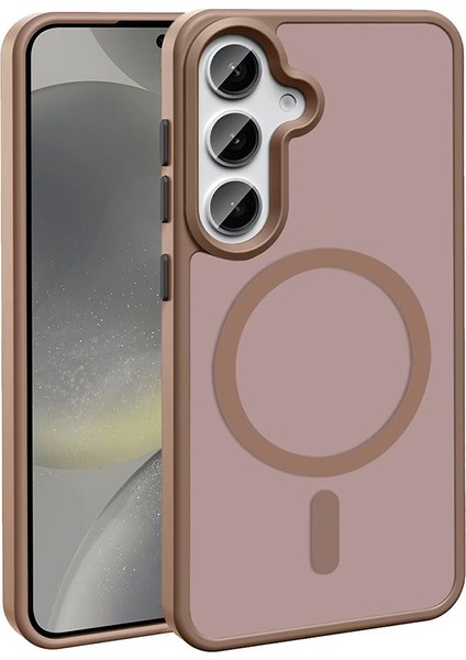 Galaxy S25 Plus Kılıf M-Safe Şarj Özellikli Mat Arka Yüzey Aden Sio Kapak - Kahverengi