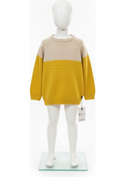 Kids Ekru Bisiklet Yaka Jakarlı Triko Kazak modelleri