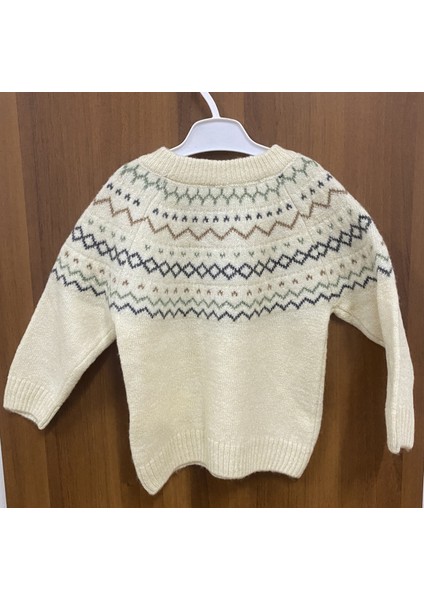 Kids Ekru Bisiklet Yaka Jakarlı Triko Kazak indirimleri