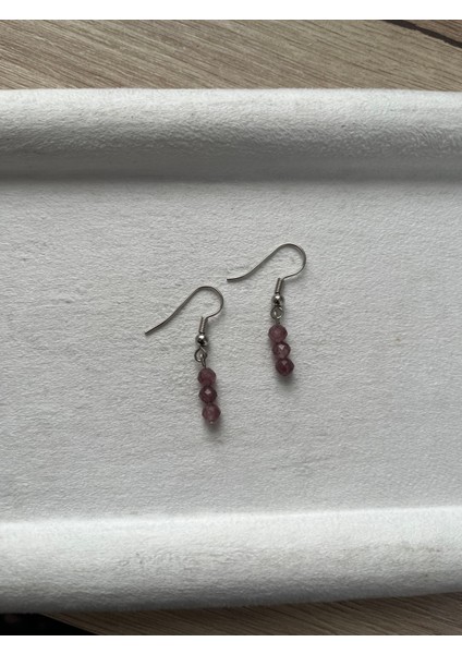 Minimal Fosfosiderit Taşı Çelik Gümüş Renk Sallantı Küpe