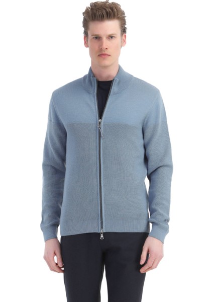 Mavi Bisiklet Yaka Selanik Pamuk Karışımlı Hırka