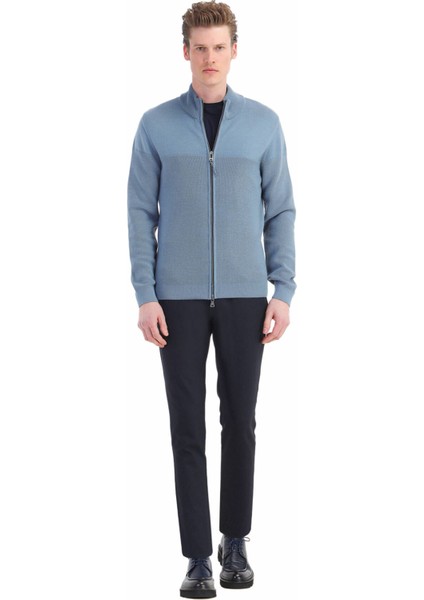 Mavi Bisiklet Yaka Selanik Pamuk Karışımlı Hırka