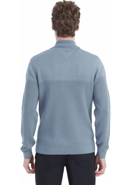 Mavi Bisiklet Yaka Selanik Pamuk Karışımlı Hırka