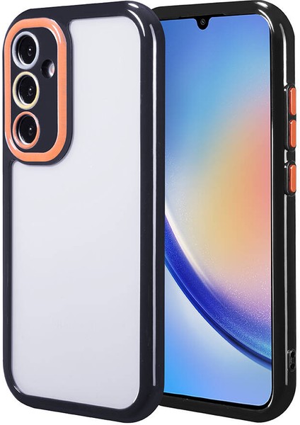 Galaxy A34 Kılıf Kamera Korumalı Renkli Kenar ve Çerçeve Tasarımlı Aden Vitamin Kapak-Siyah
