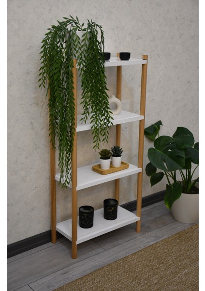 Beyaz Ahşap 4 Raflı Çiçeklik, Saksılık, Çiçek Standı, Dekoratif Raf , Çok Amaçlı Kullanım fiyatları